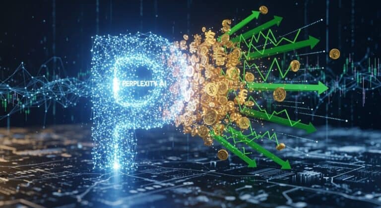 A conceptual image of Perplexity AI, a glowing neural network generating data-driven insights that lead to increased affiliate earnings.